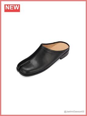 Faux Leather Split Toe Mules Women Backless Slip On Flats Comfortable Tabi Shoes